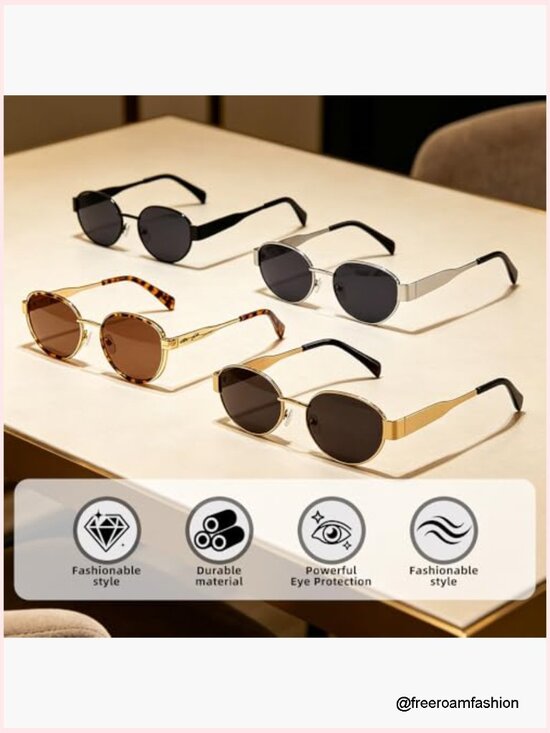 4 Pack Retro Oval Sunglasses for Women Men Classic Trendy Metal Shades main image 6